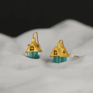 fairytale house earrings with crystal glass – whimsical silver jewelry