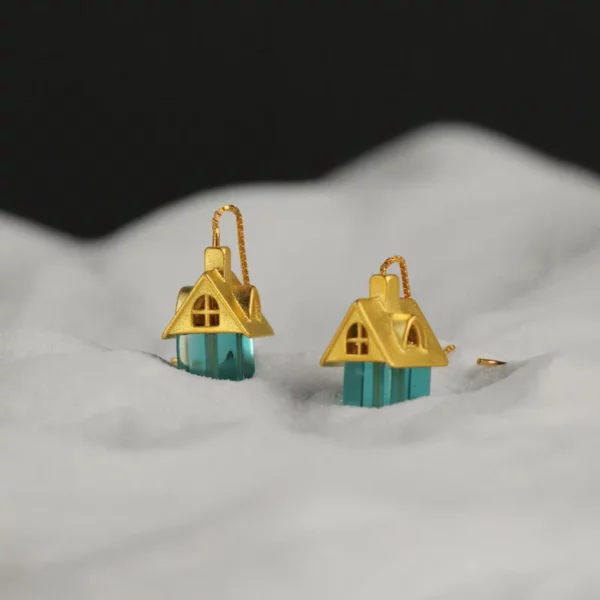 fairytale house earrings with crystal glass – whimsical silver jewelry