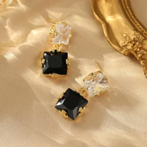 chic black & white cz earrings – trendy elegant fashionable earrings for women