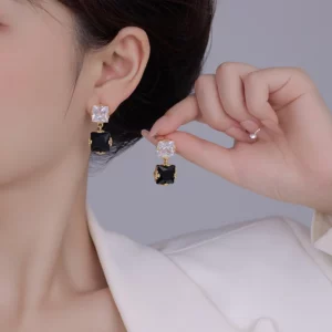 chic black & white cz earrings – trendy elegant fashionable earrings for women