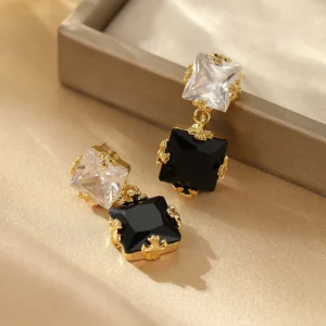 chic black & white cz earrings – trendy elegant fashionable earrings for women