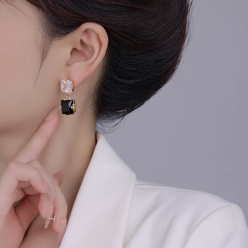 chic black & white cz earrings – trendy elegant fashionable earrings for women