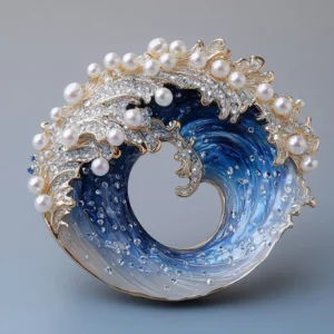 luxury freshwater pearl brooch – enamel wave design elegant statement pin