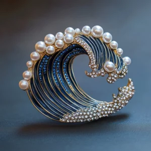 luxury freshwater pearl brooch – enamel wave design elegant statement pin