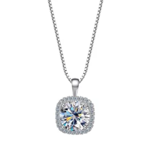 s925 sterling silver sugar cube moissanite necklace
