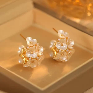 Floral pearl earrings for women, product display image