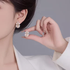 Floral pearl earrings for women, product display image