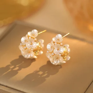 Floral pearl earrings for women, product display image