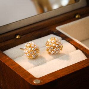 micro pavé pearl ball stud earrings – elegant minimalist jewelry