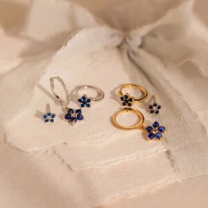 micro pavé zircon ear cuffs – floral navy hoop earrings set of 3