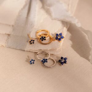 micro pavé zircon ear cuffs – floral navy hoop earrings set of 3