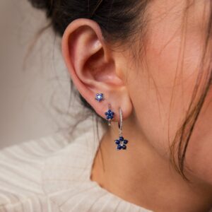 micro pavé zircon ear cuffs – floral navy hoop earrings set of 3