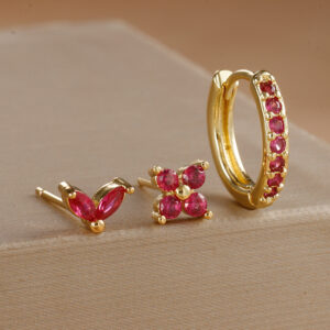 pavé crystal hoop & petal stud earrings – minimalist jewelry set
