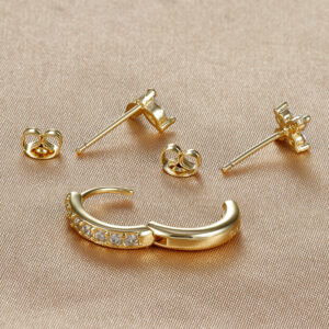pavé crystal hoop & petal stud earrings – minimalist jewelry set