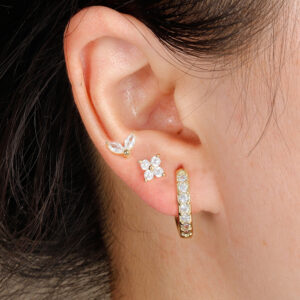 pavé crystal hoop & petal stud earrings – minimalist jewelry set