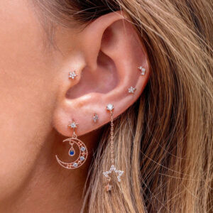 star moon tassel hexagram zircon earring set