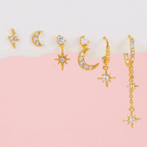 star moon tassel hexagram zircon earring set
