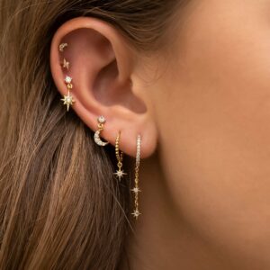 star moon tassel hexagram zircon earring set