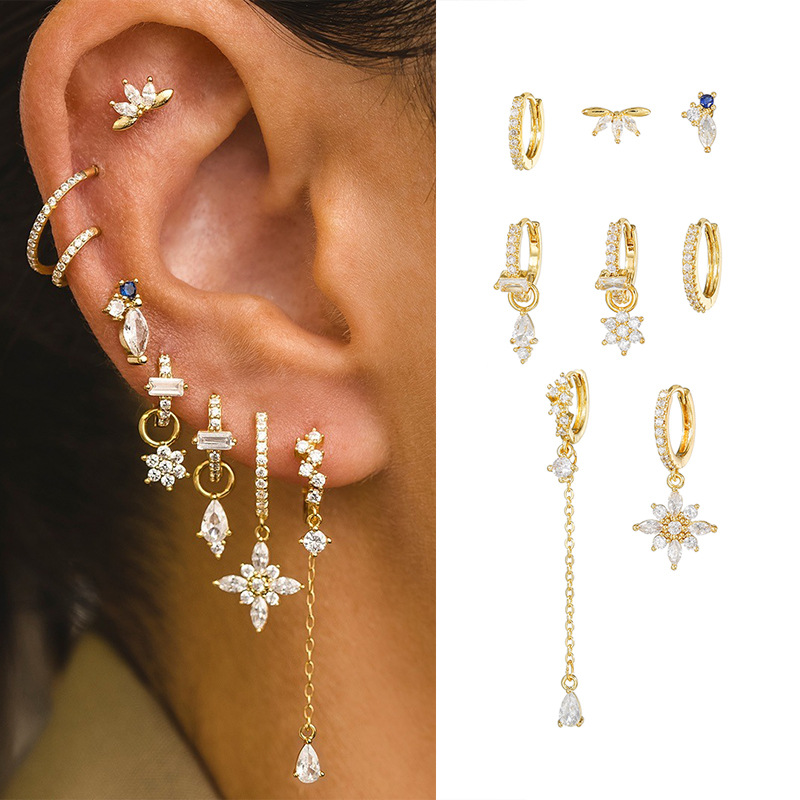Floral Zircon Tassel Drop Earring Set floral zircon tassel drop earring set