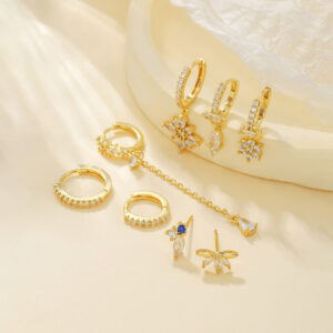 floral zircon tassel drop earring set