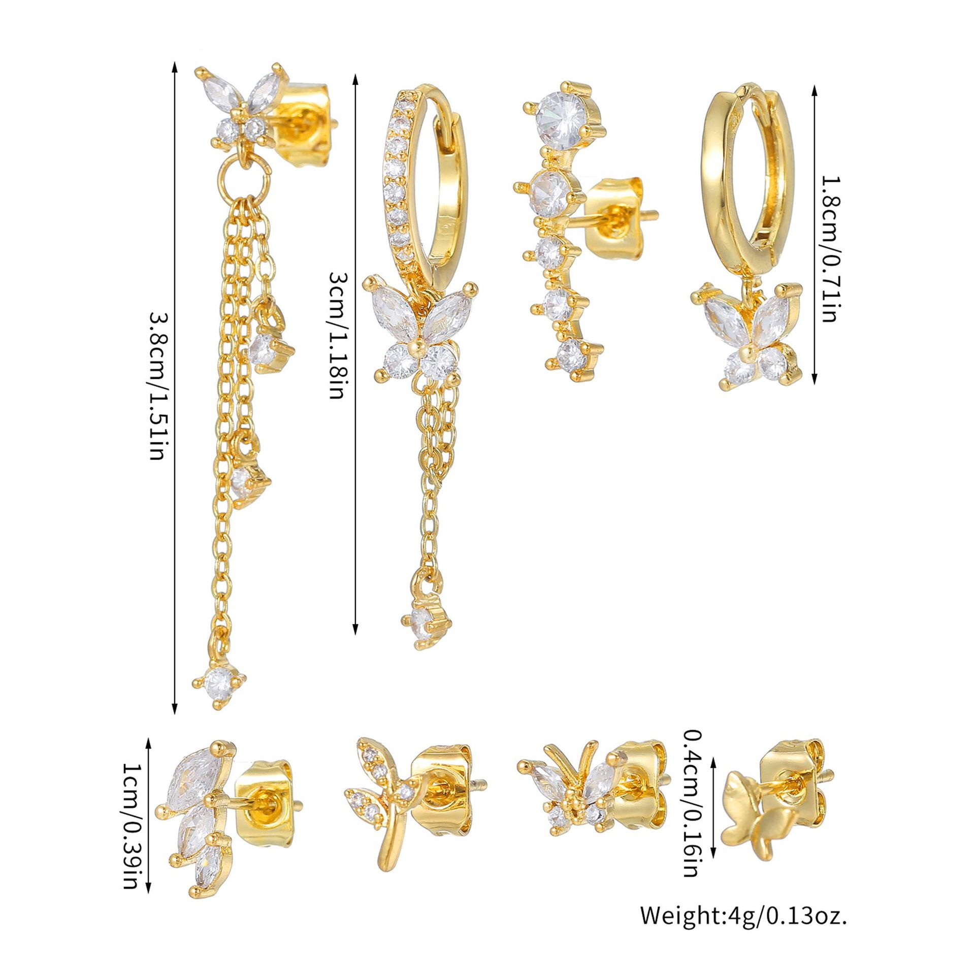 butterfly tassel chain zircon earring set