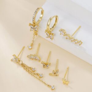 butterfly tassel chain zircon earring set