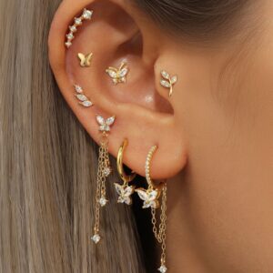 butterfly tassel chain zircon earring set