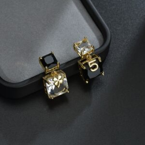 letter crystal square stud earrings – minimalist asymmetric jewelry