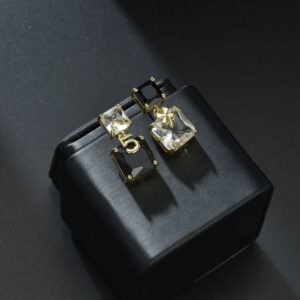 letter crystal square stud earrings – minimalist asymmetric jewelry