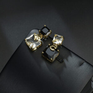 letter crystal square stud earrings – minimalist asymmetric jewelry