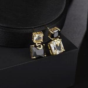 letter crystal square stud earrings – minimalist asymmetric jewelry