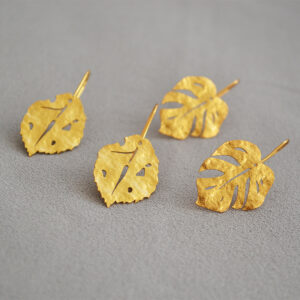 vintage matte gold leaf earrings – minimalist textured fashion jewelry for women