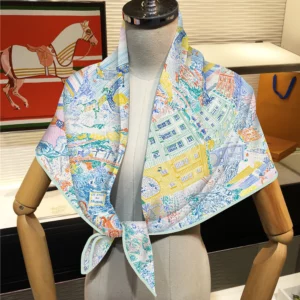 35" artistic horse print silk scarf square sunscreen shawl