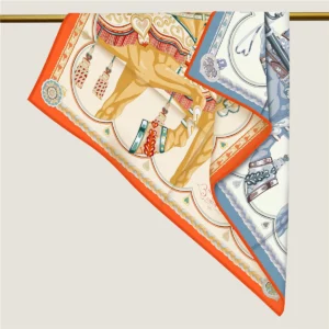 35" Double-Sided Horse & Heart Silk Scarf - Premium Hand-Rolled Square Shawl