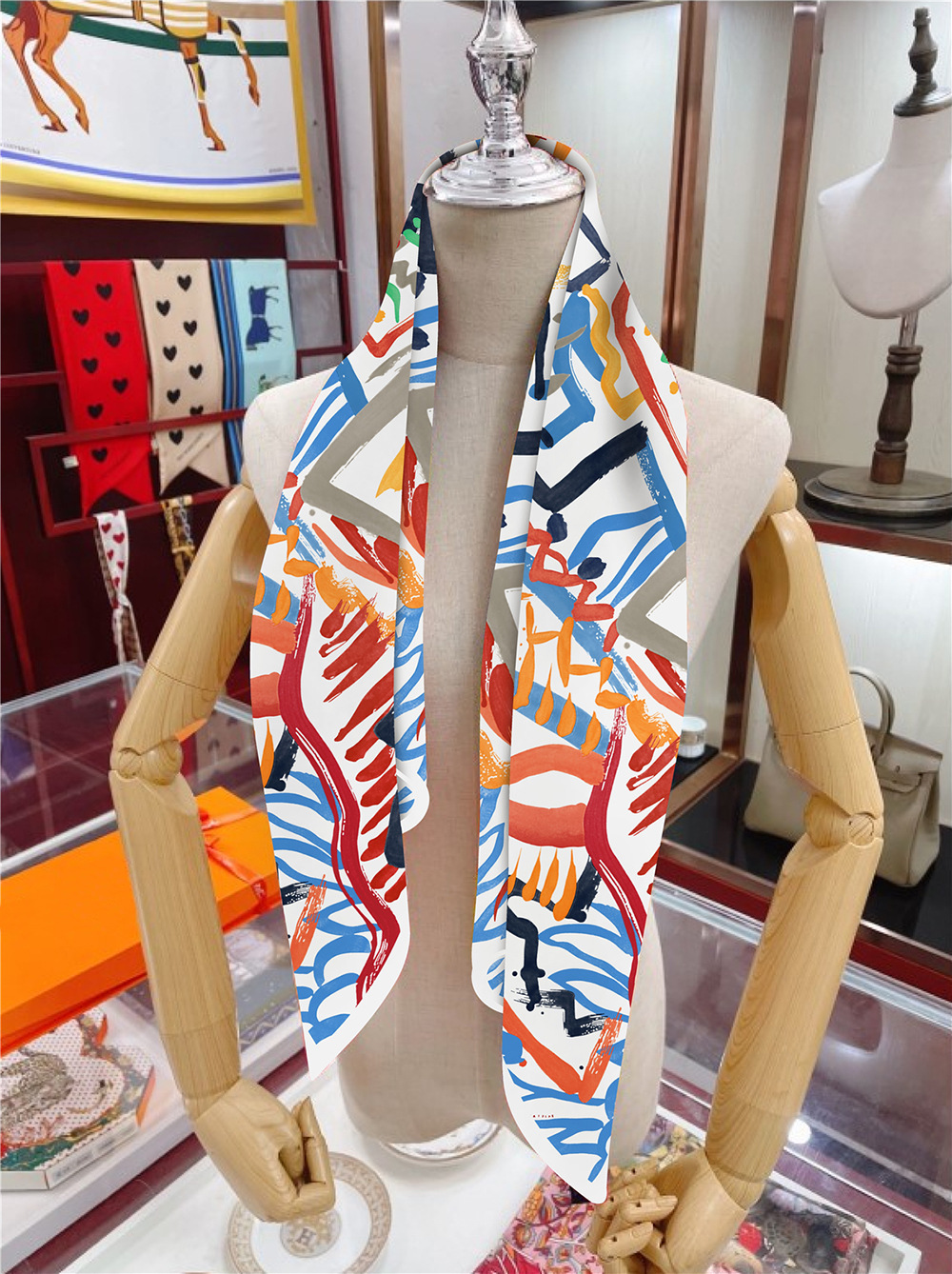 artistic horse graffiti shawl 35" autumn hand painted twill square scarf