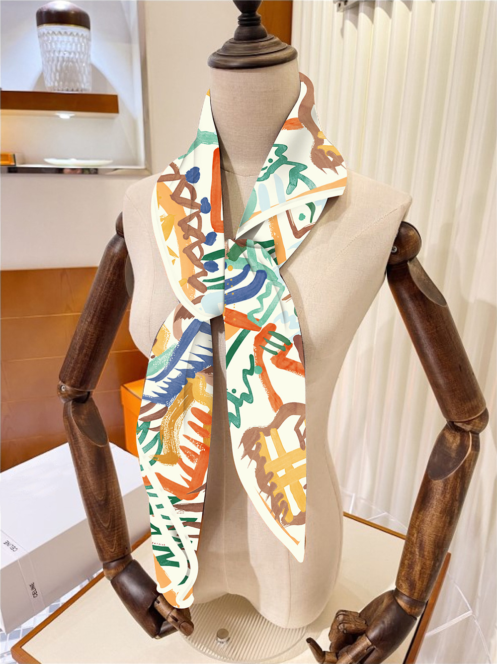 artistic horse graffiti shawl 35" autumn hand painted twill square scarf