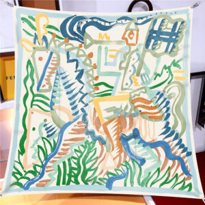 artistic horse graffiti shawl 35" autumn hand painted twill square scarf