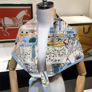 artistic hand painted square scarf 35" french style twill scarf for beach & sun protection