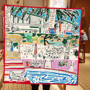 artistic hand painted square scarf 35" french style twill scarf for beach & sun protection