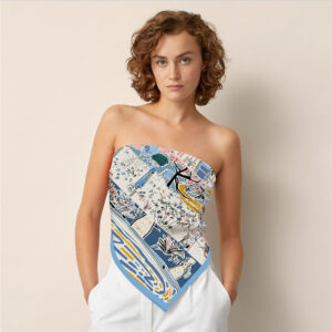 artistic hand painted square scarf 35" french style twill scarf for beach & sun protection