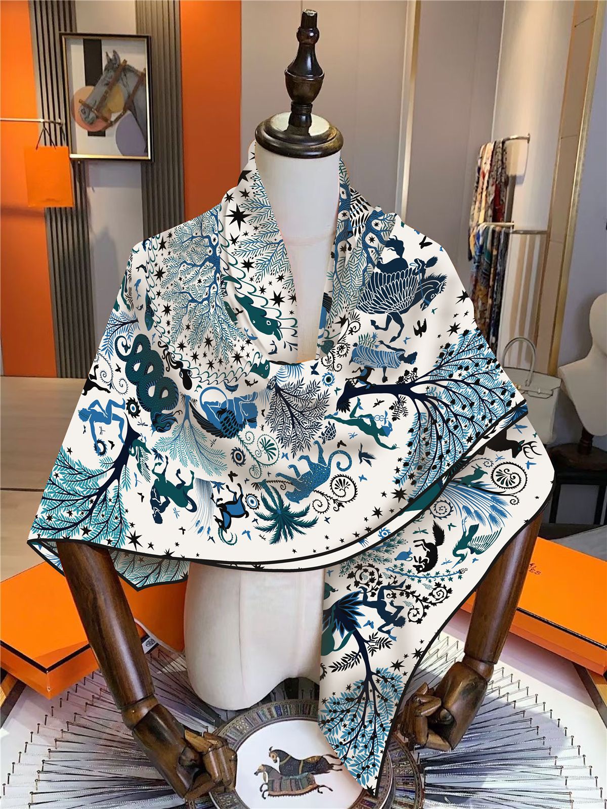 french jungle animal oversized scarf 51" luxury retro lion & horse print shawl for women