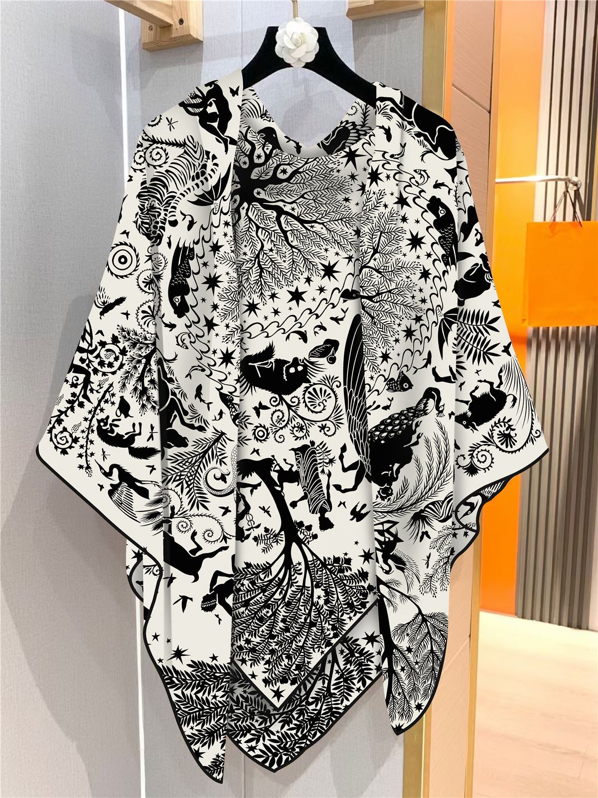french jungle animal oversized scarf 51" luxury retro lion & horse print shawl for women