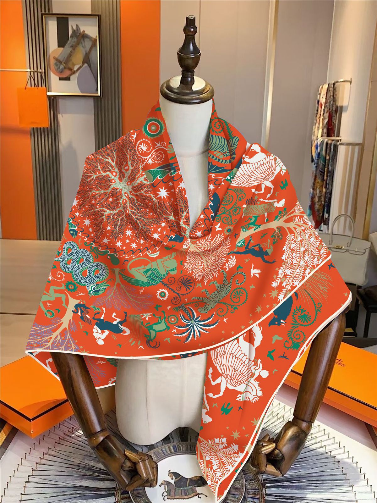 french jungle animal oversized scarf 51" luxury retro lion & horse print shawl for women