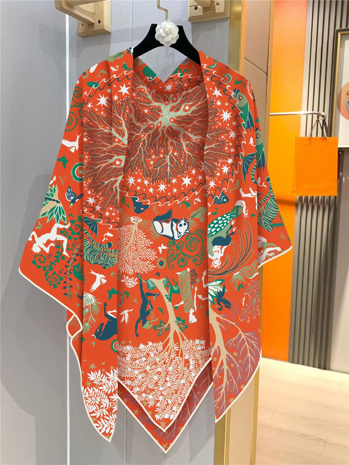 french jungle animal oversized scarf 51" luxury retro lion & horse print shawl for women