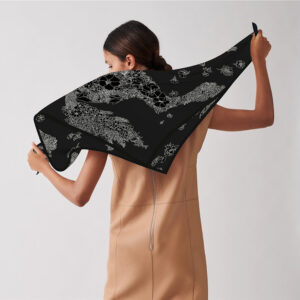 french horse & rose scarf 35" artistic twill square shawl