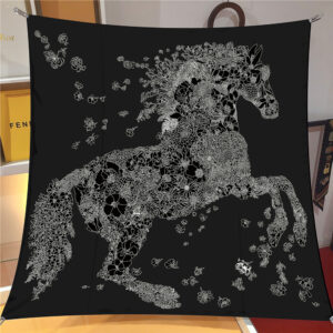 french horse & rose scarf 35" artistic twill square shawl