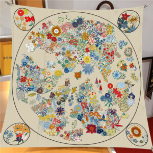 vintage floral map square scarf 35 inch chic artistic wrap