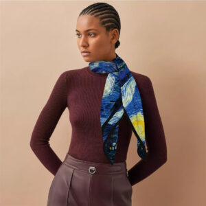 van gogh artistic square scarf 35 inch starry night & floral twill wrap