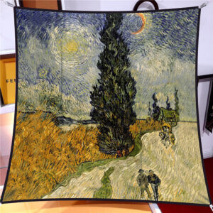 van gogh artistic square scarf 35 inch starry night & floral twill wrap