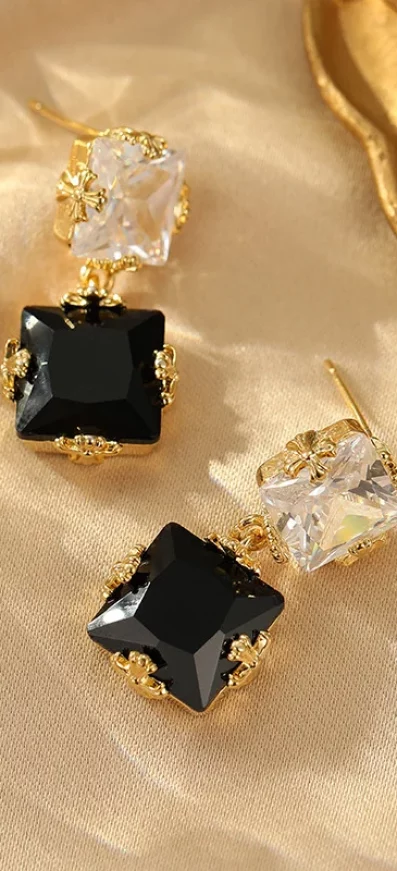 chic black & white cz earrings – trendy elegant fashionable earrings for women